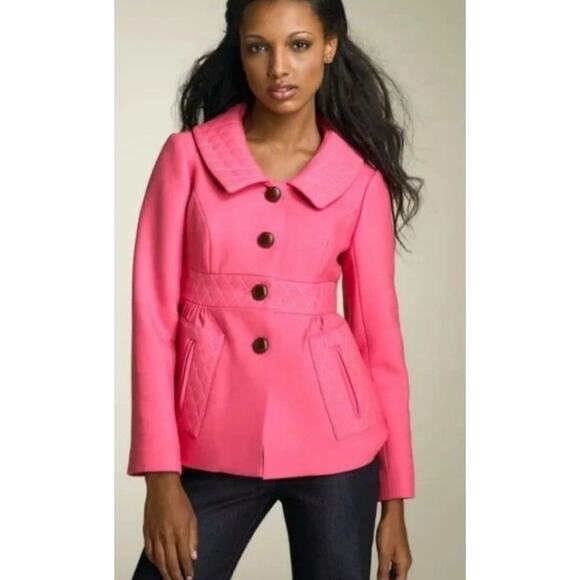 NEW Smythe Tailored Jacket (Sz 2) Wool Blend Quilted Trim Pink - Picture 1 of 15